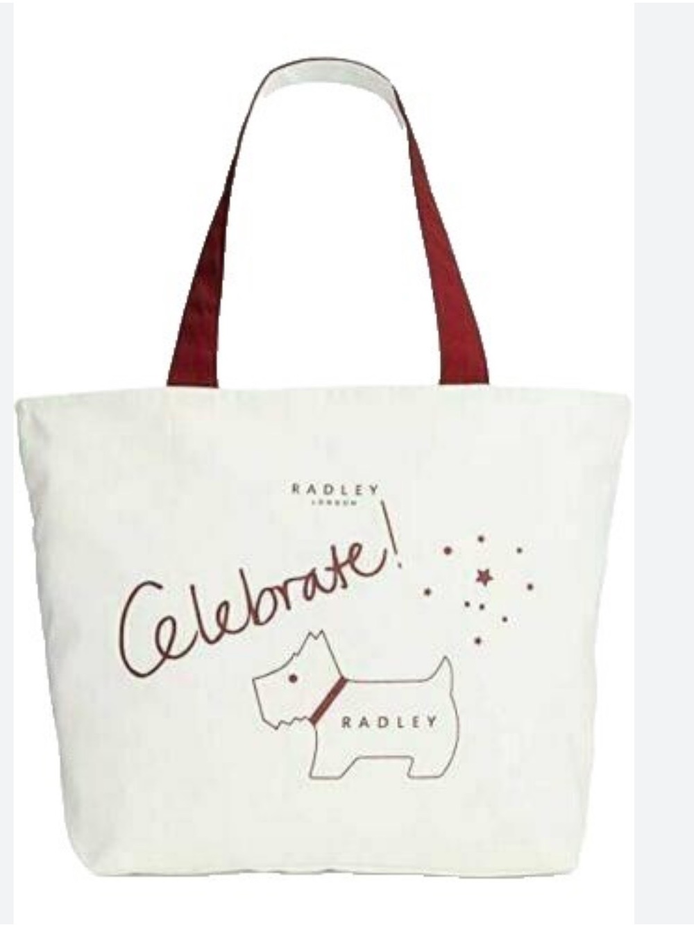 Radley London Celebrate canvas tote features brand's signature
Scottie dog.